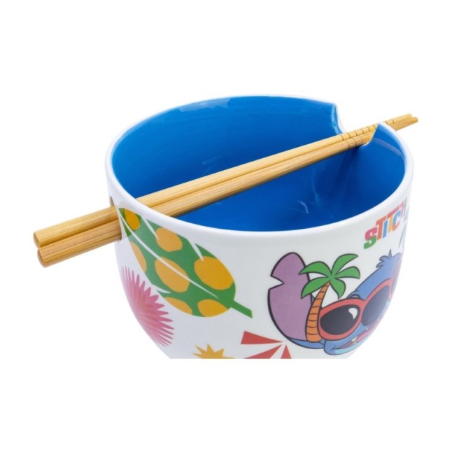 CERAMIC RAMEN BOWL WITH CHOPSTICKS IN GIFT BOX STITCH SUNNY LEAVES