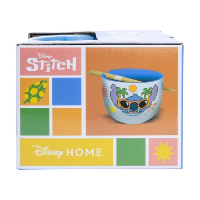 CERAMIC RAMEN BOWL WITH CHOPSTICKS IN GIFT BOX STITCH SUNNY LEAVES