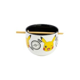CERAMIC RAMEN BOWL WITH CHOPSTICKS IN GIFT BOX POKEMON BLACK LOGOS