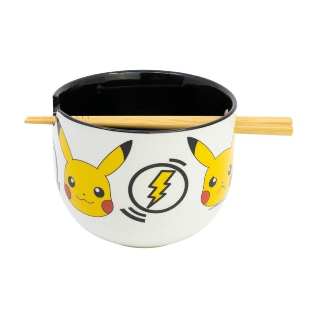 CERAMIC RAMEN BOWL WITH CHOPSTICKS IN GIFT BOX POKEMON BLACK LOGOS