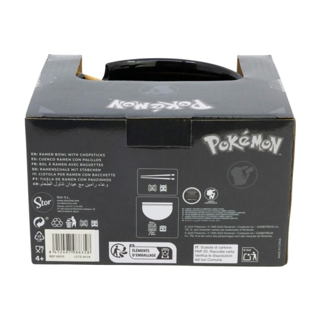 CERAMIC RAMEN BOWL WITH CHOPSTICKS IN GIFT BOX POKEMON BLACK LOGOS