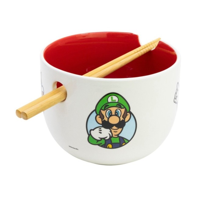CERAMIC RAMEN BOWL WITH CHOPSTICKS IN GIFT BOX SUPER MARIO PROTAGONISTS