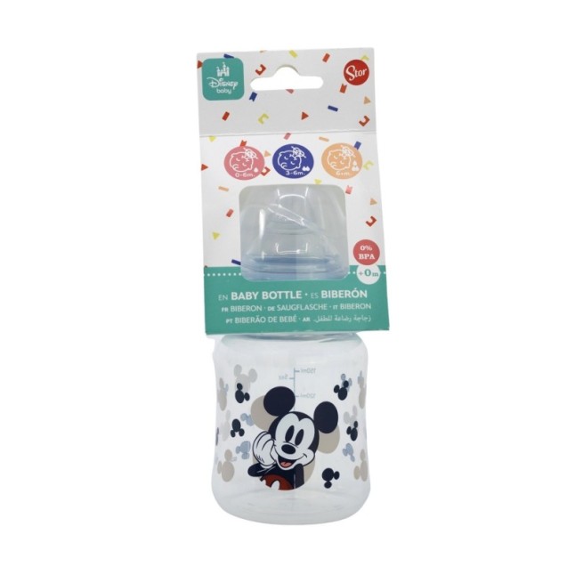 BABY 5 OZ WIDENECK BOTTLE SILICONE TEAT 3 POSITIONS MICKEY MOUSE FULL OF SMILES