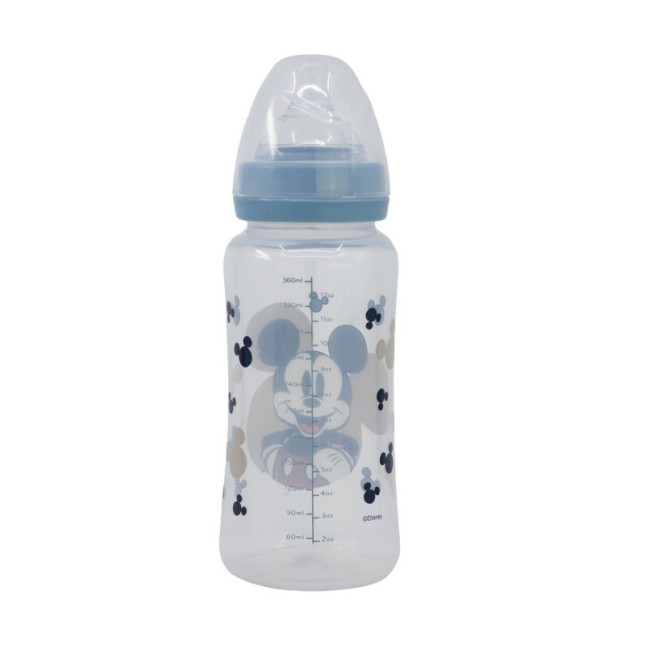BABY 12 OZ WIDENECK BOTTLE SILICONE TEAT 3 POSITIONS MICKEY MOUSE FULL OF SMILES