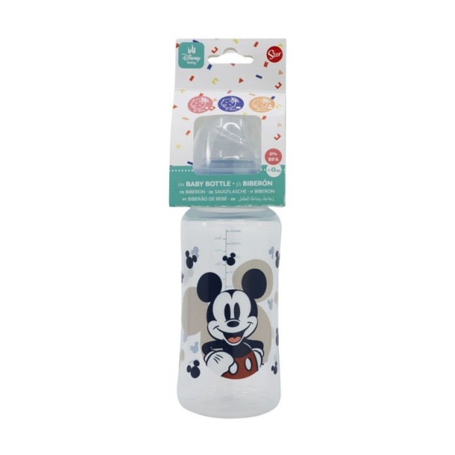 BABY 12 OZ WIDENECK BOTTLE SILICONE TEAT 3 POSITIONS MICKEY MOUSE FULL OF SMILES