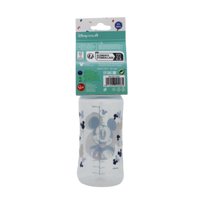 BABY 12 OZ WIDENECK BOTTLE SILICONE TEAT 3 POSITIONS MICKEY MOUSE FULL OF SMILES