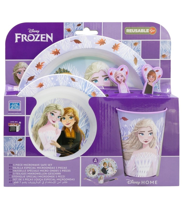 5 PCS MCIRO SET (PLATE, BOWL, TUMBLER, CUTLERY) FROZEN AUTUM LEAVES
