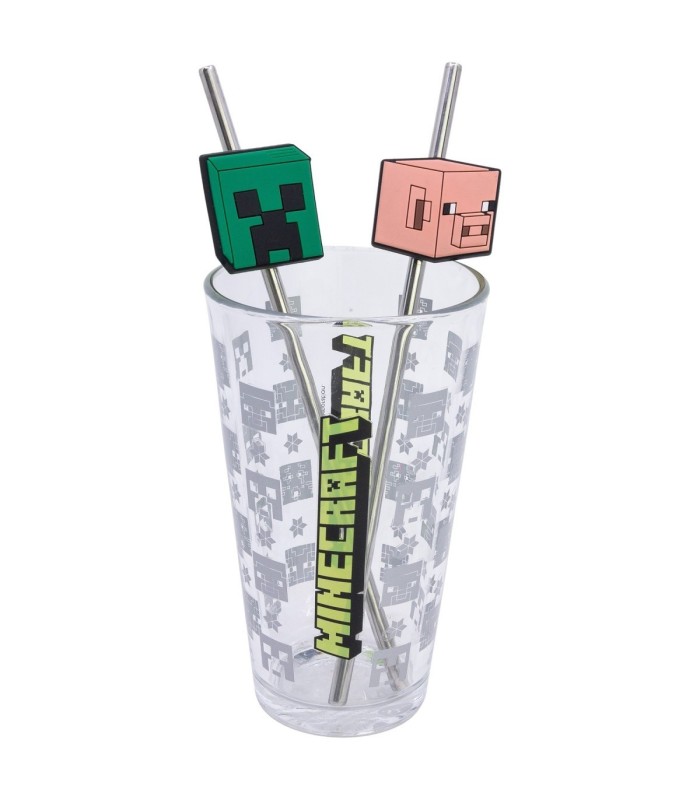 GLASS & TWIN STRAW SET 480 ML MINECRAFT ICONICMONO