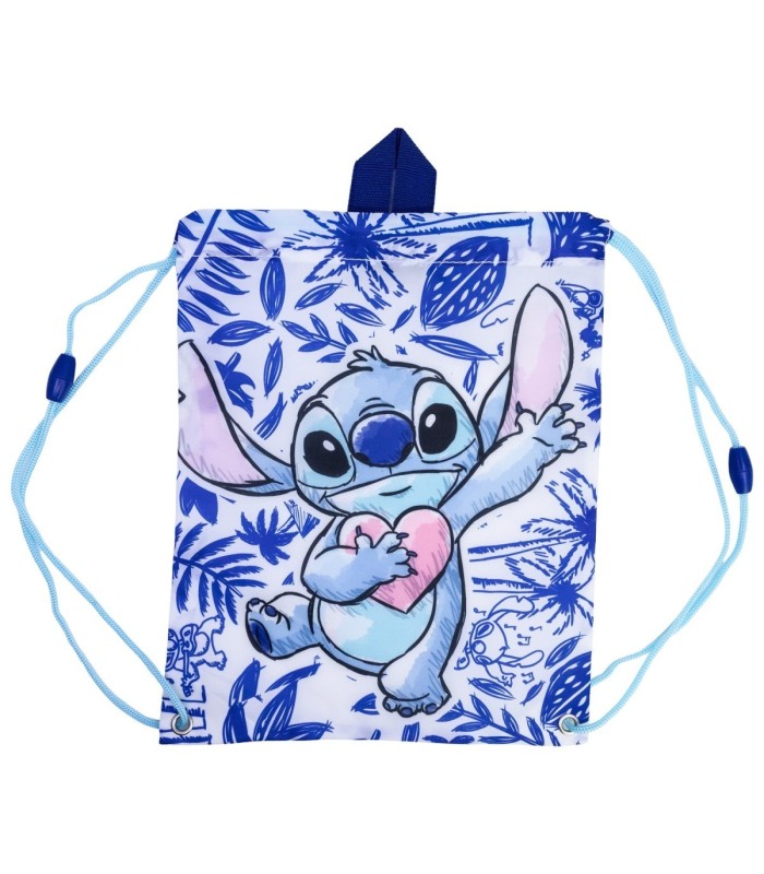 DRAWSTRING LUNCH BAG STITCH BLUE LEAVES
