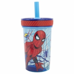 VASO PP ANTIVUELCO CON PAJITA DE SILICONA 370 ML SPIDERMAN DIMENSION