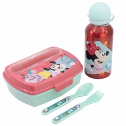 SET URBAN VUELTA AL COLE 4 PCS (BOTELLA ALUMINIO 400 ML Y SANDWICHERA CON CUBIERTOS) MINNIE MOUSE BEING MORE MINNIE