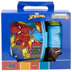 SET VUELTA AL COLE EN CAJA REGALO (BOTELLA SPORT EASY HOLD 380 ML Y SANDWICHERA RECTANGULAR) SPIDERMAN ARACHNID GRID