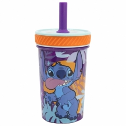 VASO PP ANTIVUELCO CON PAJITA DE SILICONA 370 ML STITCH ALOHA