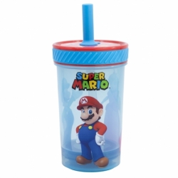 VASO PP ANTIVUELCO CON PAJITA DE SILICONA 370 ML SUPER MARIO FUN EMOTION