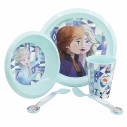 SET EASY 5 PCS (PLATO, CUENCO, VASO 260 ML Y CUBIERTOS) EN ESTUCHE FROZEN ICE MAGIC