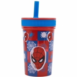 VASO CON PAJITA DE SILICONA 465 ML SPIDERMAN MIDNIGHT FLYER