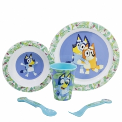 SET MICRO 5 PCS (PLATO, CUENCO, VASO 260 ML Y CUBIERTOS) BLUEY