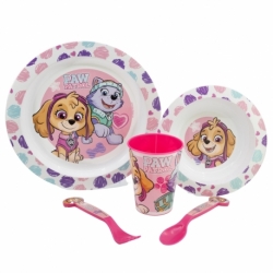 SET MICRO 5 PCS (PLATO, CUENCO, VASO 260 ML Y CUBIERTOS) PAW PATROL GIRL SKETCH ESSENCE