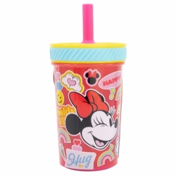 VASO PP ANTIVUELCO CON PAJITA DE SILICONA 370 ML MINNIE MOUSE FLOWER POWER