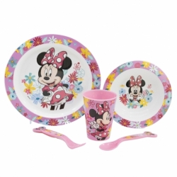 SET MICRO 5 PCS (PLATO, CUENCO, VASO 260 ML Y CUBIERTOS) MINNIE MOUSE SPRING LOOK