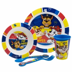 SET MICRO 5 PCS (PLATO, CUENCO, VASO 260 ML Y CUBIERTOS) PAW PATROL PUP POWER