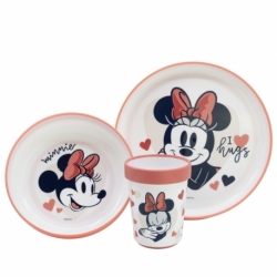 SET 3 PCS VAJILLA PREMIUM BICOLOR ANTIDESLIZANTE MINNIE MOUSE HEART FULL