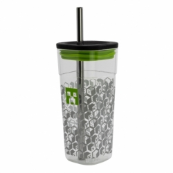 VASO ACRILICO CUBE CON PAJITA DE ACERO INOXIDABLE 540 ML MINECRAFT YOUNG ADULT