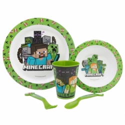 SET MICRO 5 PCS (PLATO, CUENCO, VASO 260 ML Y CUBIERTOS) MINECRAFT 2023