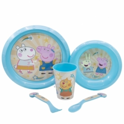 SET EASY 5 PCS (PLATO, CUENCO, VASO 260 ML Y CUBIERTOS) EN ESTUCHE PEPPA CORE 2022